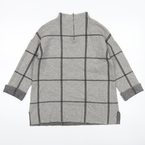 Tahari Women's Grey Checked Mock Neck Knit Jumper Size S