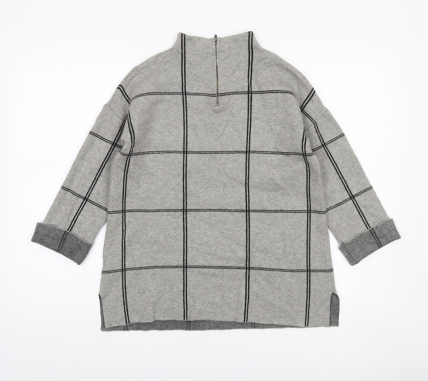 Tahari Women's Grey Checked Mock Neck Knit Jumper Size S