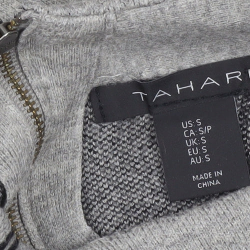 Tahari Women's Grey Checked Mock Neck Knit Jumper Size S