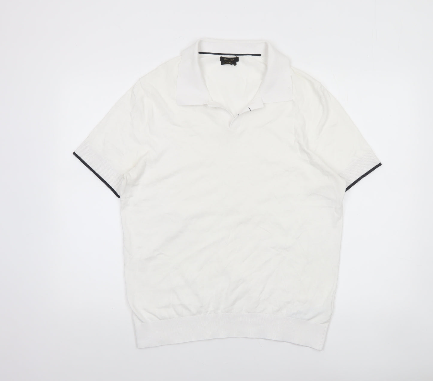Massimo Dutti Men's White Cotton Blend Polo Shirt Size L