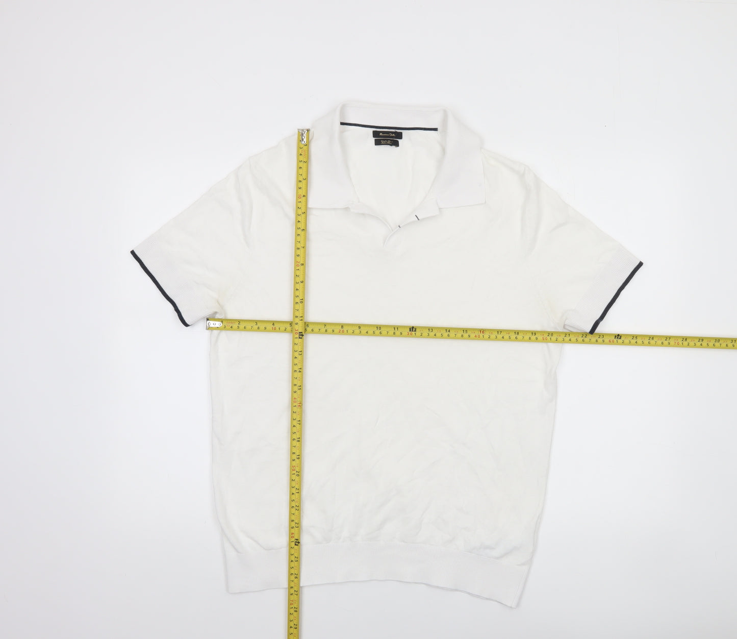 Massimo Dutti Men's White Cotton Blend Polo Shirt Size L