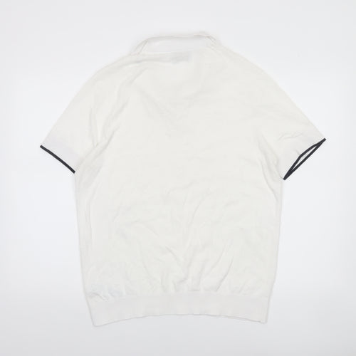 Massimo Dutti Men's White Cotton Blend Polo Shirt Size L