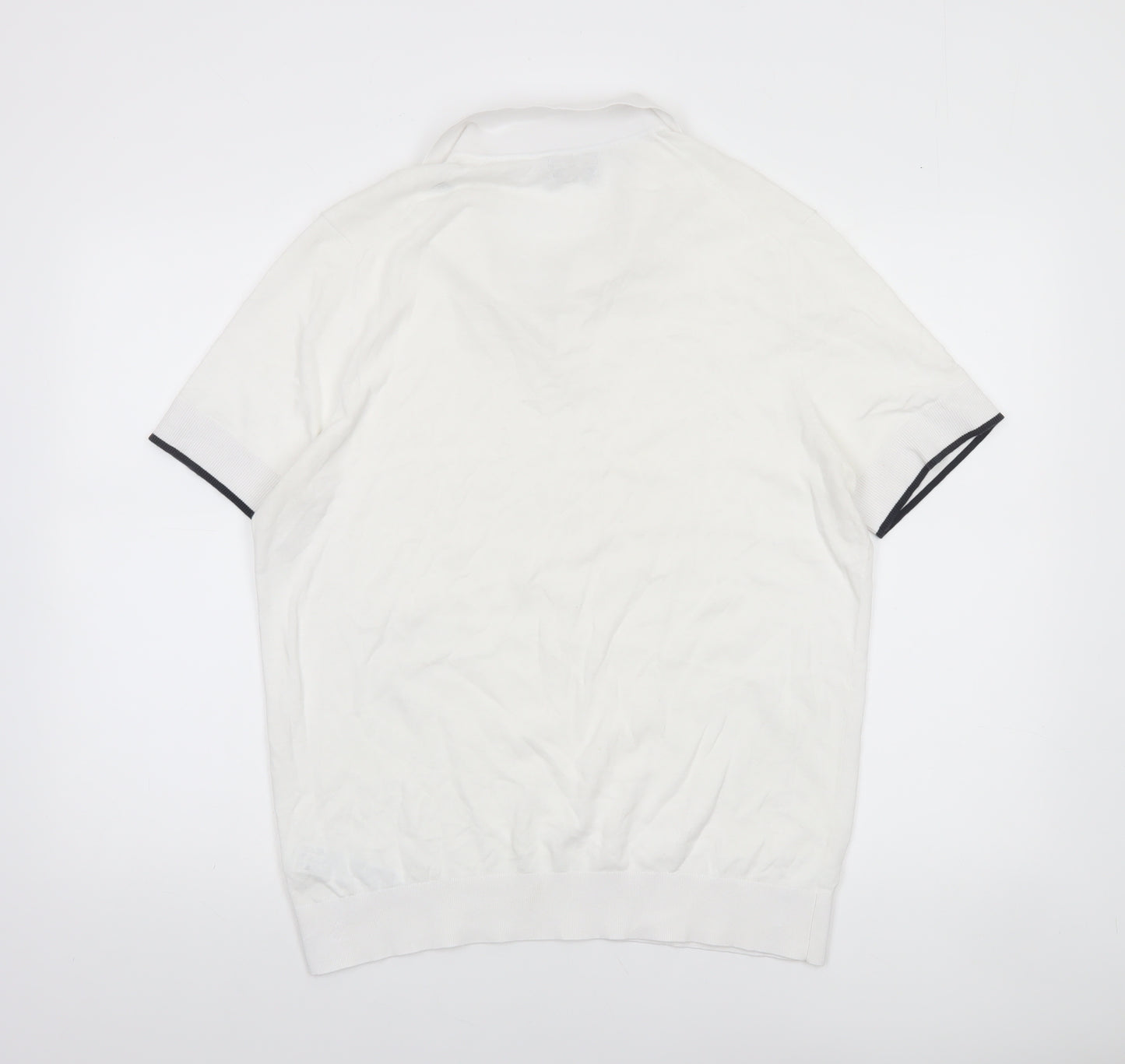 Massimo Dutti Men's White Cotton Blend Polo Shirt Size L