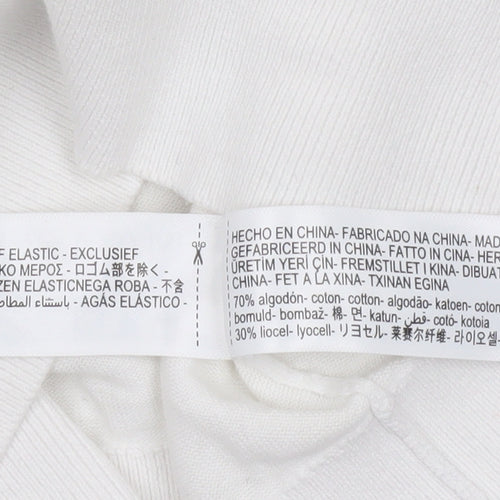 Massimo Dutti Men's White Cotton Blend Polo Shirt Size L