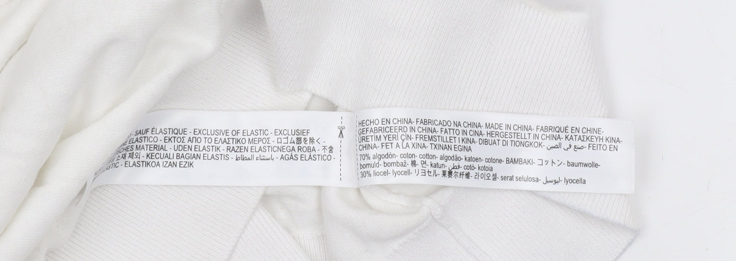 Massimo Dutti Men's White Cotton Blend Polo Shirt Size L