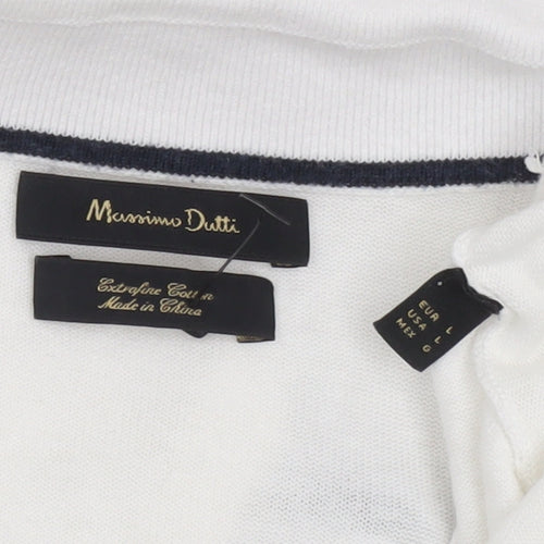 Massimo Dutti Men's White Cotton Blend Polo Shirt Size L