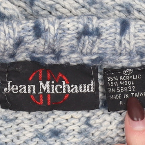 Jean Michaud Men's Blue Argyle Chunky-Knit Wool Blend Pullover Jumper M
