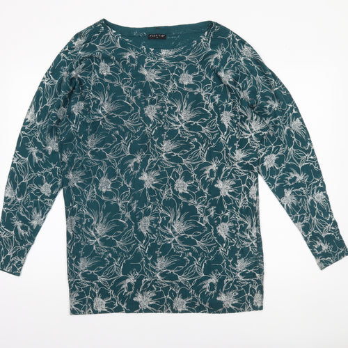 VIZ-A-VIZ Women's Green Floral Knit Pullover Jumper Size M