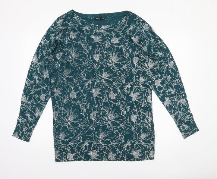 VIZ-A-VIZ Women's Green Floral Knit Pullover Jumper Size M
