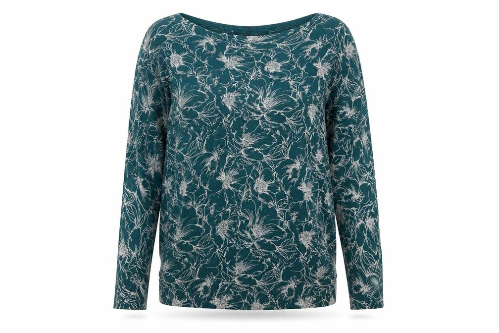 Front view of VIZ-A-VIZ Women's Green Floral Knit jumper, size M