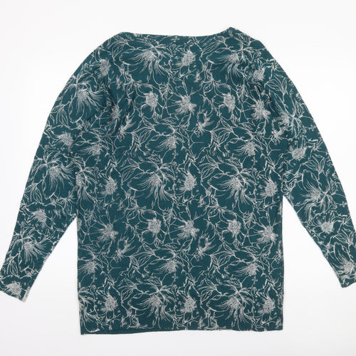 VIZ-A-VIZ Women's Green Floral Knit Pullover Jumper Size M