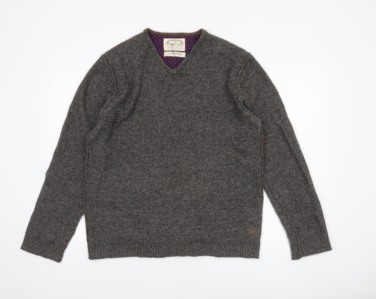 White Stuff Men's Grey Lambswool V-Neck Jumper Size L