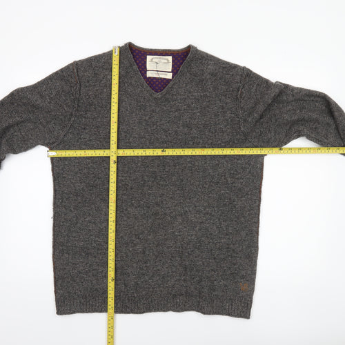 White Stuff Men's Grey Lambswool V-Neck Jumper Size L