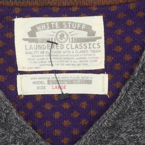 White Stuff Men's Grey Lambswool V-Neck Jumper Size L