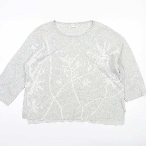 Poetry Women Grey Floral Knit Cotton Jumper UK 12 Relaxed Fit