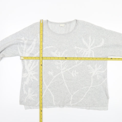 Poetry Women Grey Floral Knit Cotton Jumper UK 12 Relaxed Fit