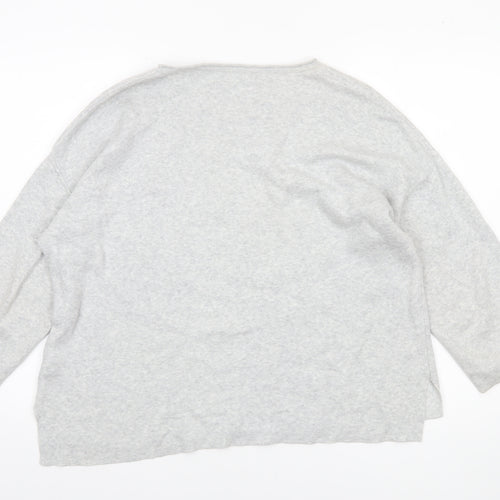 Poetry Women Grey Floral Knit Cotton Jumper UK 12 Relaxed Fit