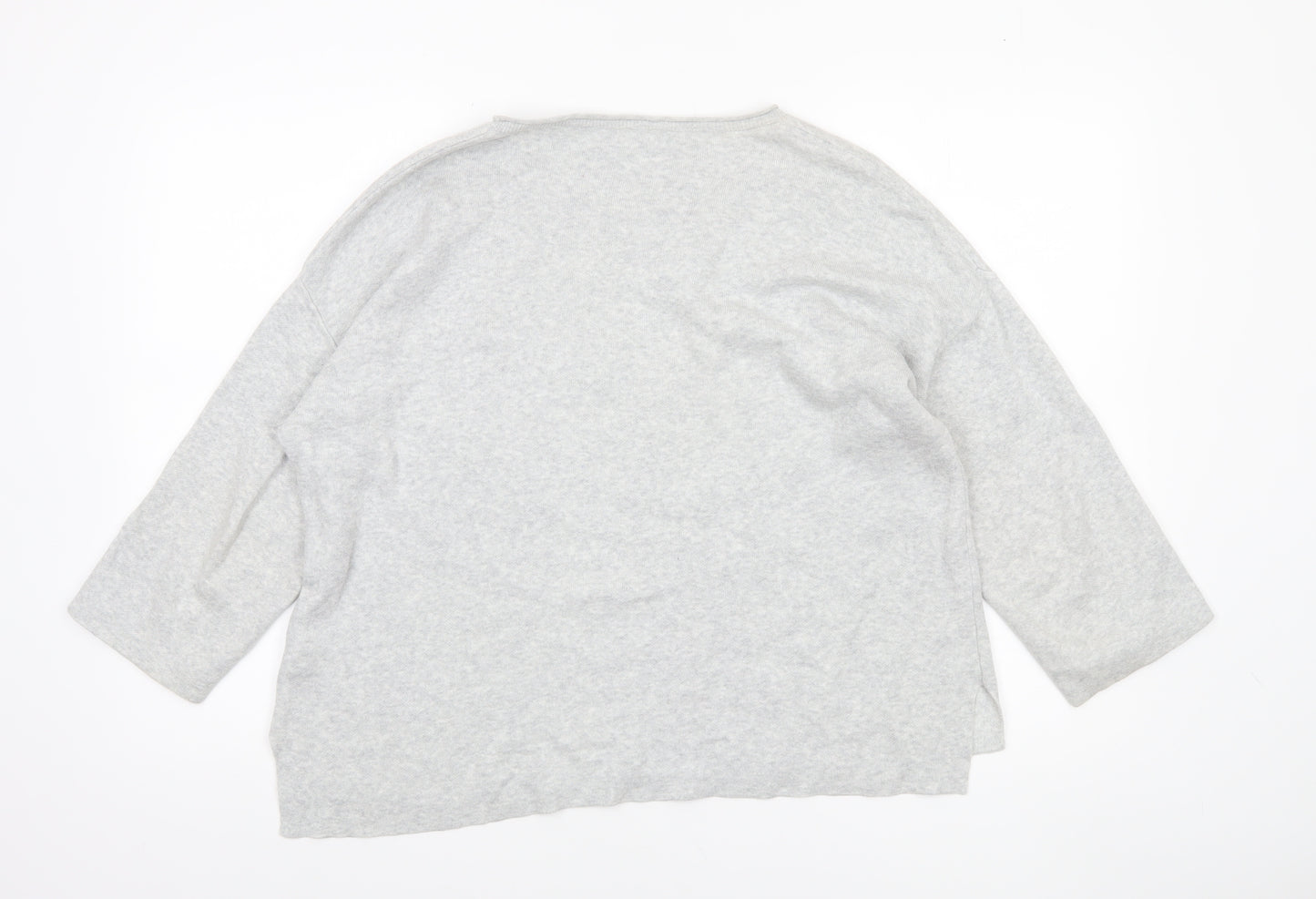 Poetry Women Grey Floral Knit Cotton Jumper UK 12 Relaxed Fit