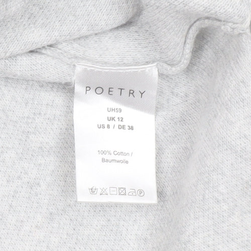 Poetry Women Grey Floral Knit Cotton Jumper UK 12 Relaxed Fit