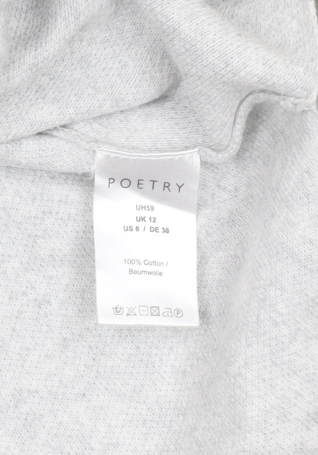 Poetry Women Grey Floral Knit Cotton Jumper UK 12 Relaxed Fit