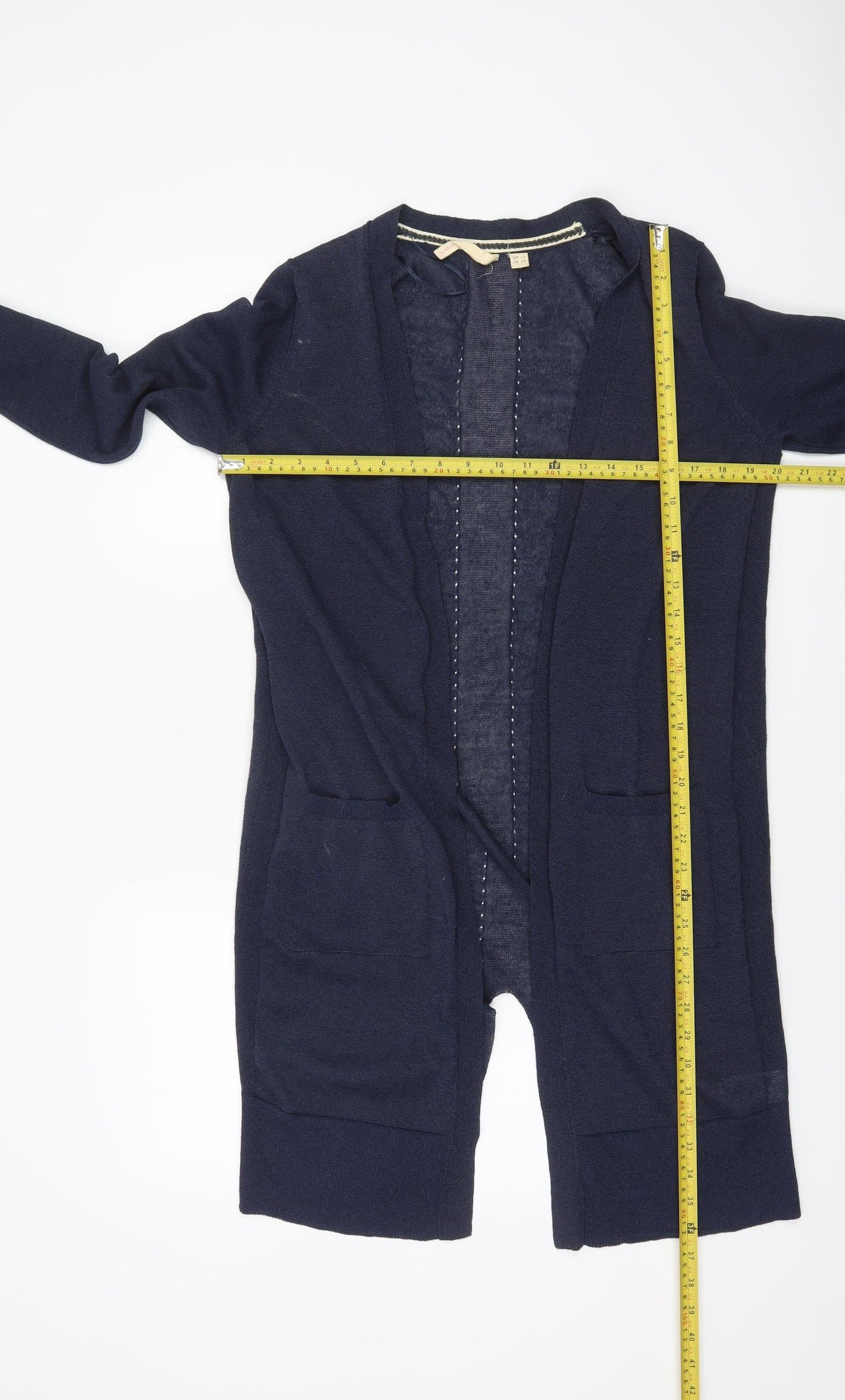 White Stuff Women's Blue Long Sleeve Open Knit Cardigan Size 12