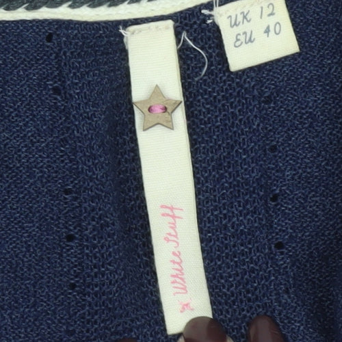 White Stuff Women's Blue Long Sleeve Open Knit Cardigan Size 12
