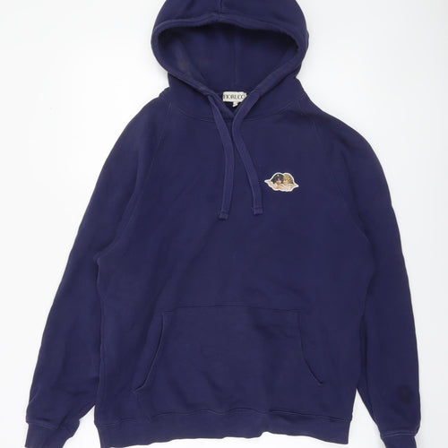 Fiorucci Men's Blue Pullover Hoodie L Logo Angel Graphic Cotton