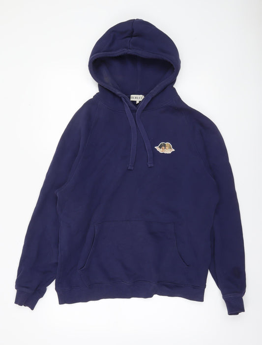 Fiorucci Men's Blue Pullover Hoodie L Logo Angel Graphic Cotton