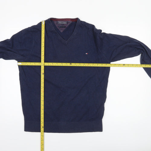 Tommy Hilfiger Men's Blue V-Neck Pullover Jumper M Cotton Cashmere