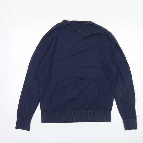 Tommy Hilfiger Men's Blue V-Neck Pullover Jumper M Cotton Cashmere