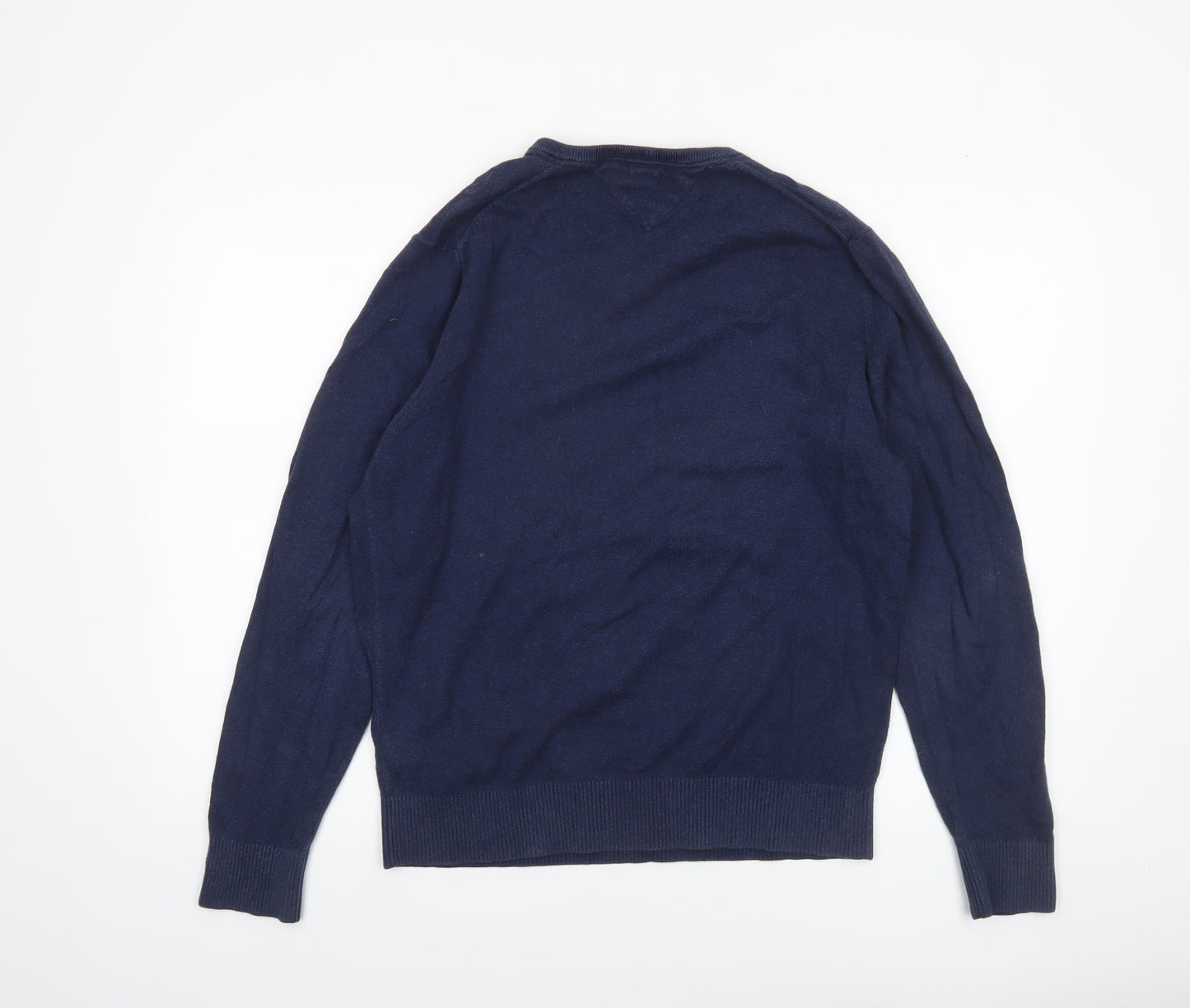 Tommy Hilfiger Men's Blue V-Neck Pullover Jumper M Cotton Cashmere