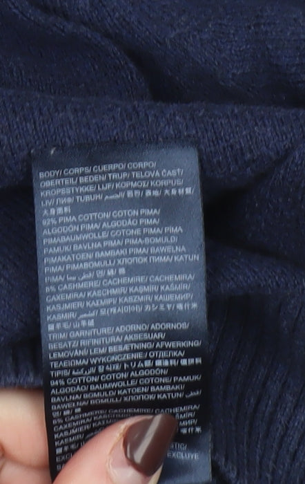 Tommy Hilfiger Men's Blue V-Neck Pullover Jumper M Cotton Cashmere