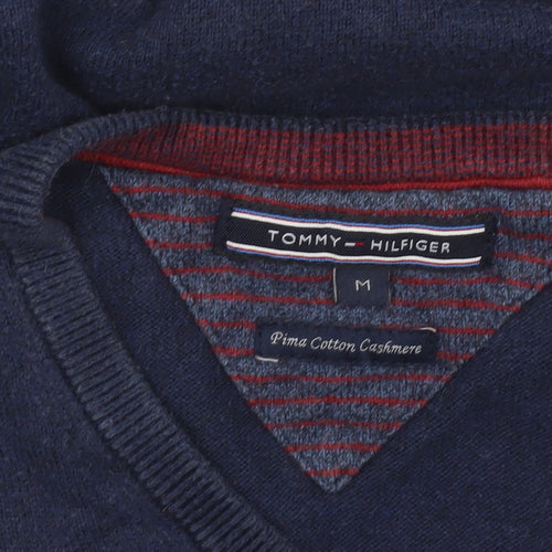 Tommy Hilfiger Men's Blue V-Neck Pullover Jumper M Cotton Cashmere