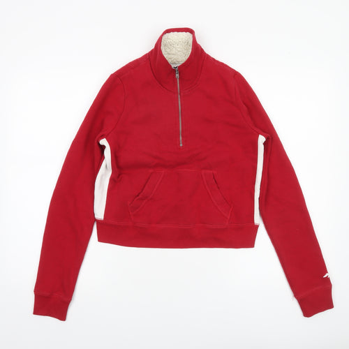 Hollister Women Red 1/4 Zip Sherpa Lined Pullover Sweatshirt XS