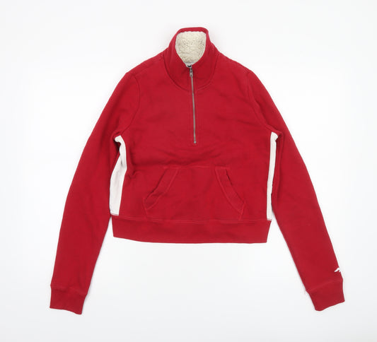 Hollister Women Red 1/4 Zip Sherpa Lined Pullover Sweatshirt XS