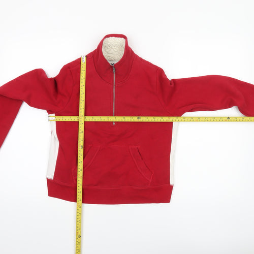 Hollister Women Red 1/4 Zip Sherpa Lined Pullover Sweatshirt XS