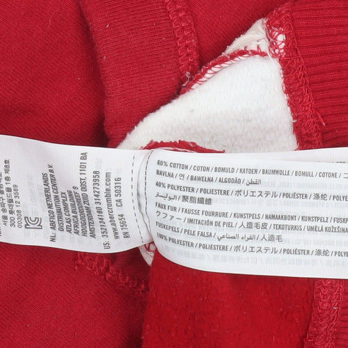 Hollister Women Red 1/4 Zip Sherpa Lined Pullover Sweatshirt XS