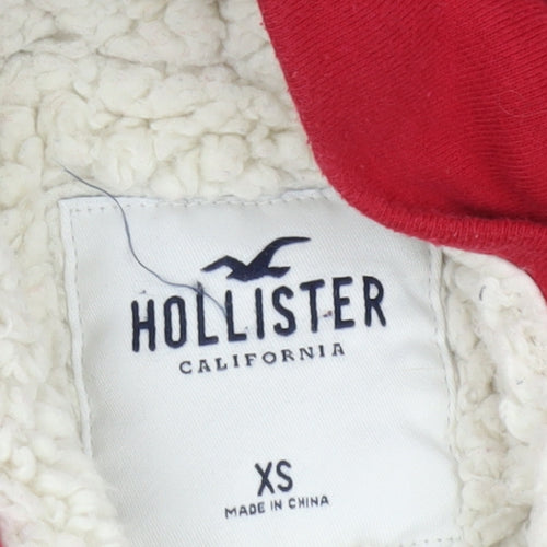 Hollister Women Red 1/4 Zip Sherpa Lined Pullover Sweatshirt XS