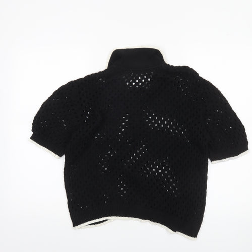 Brave Soul Women's Black Open Knit Collared Henley Jumper L