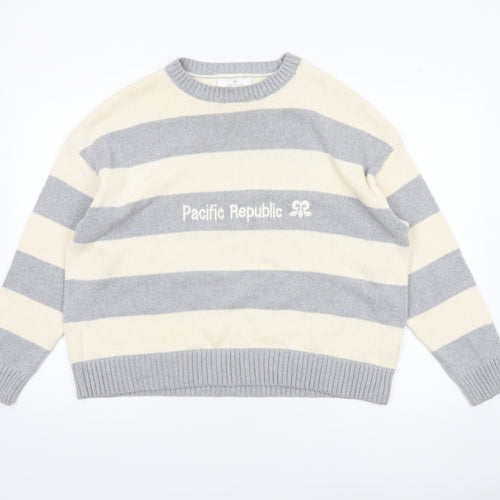 Pacific Republic Women's Grey Striped Pullover Jumper Size S