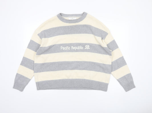 Pacific Republic Women's Grey Striped Pullover Jumper Size S