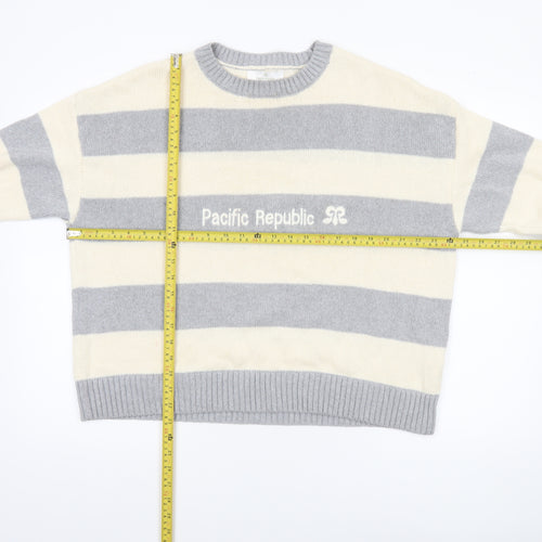 Pacific Republic Women's Grey Striped Pullover Jumper Size S