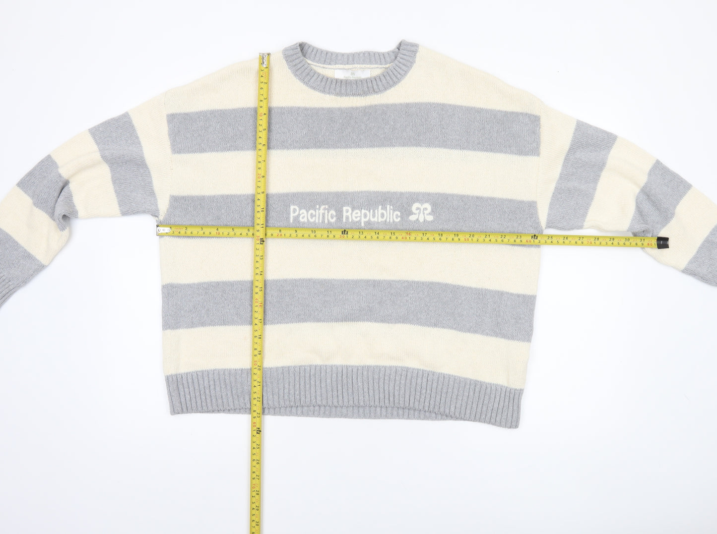 Pacific Republic Women's Grey Striped Pullover Jumper Size S