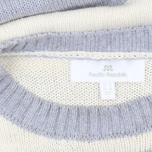 Pacific Republic Women's Grey Striped Pullover Jumper Size S