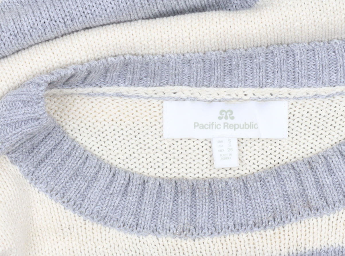 Pacific Republic Women's Grey Striped Pullover Jumper Size S