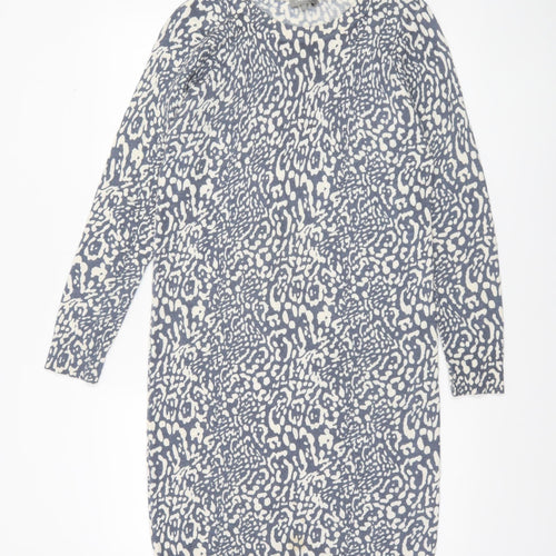 Jaeger Women Blue Animal Print Wool Blend Jumper Dress Size S