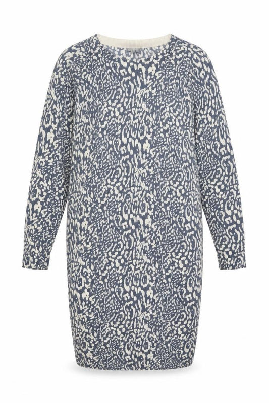 Front view of Jaeger Women Blue Animal Print Wool Blend Jumper Dress, size S