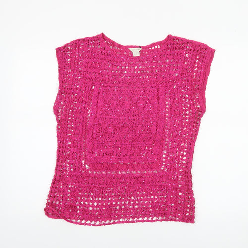 Monsoon Women’s Pink Crochet Sequin Sleeveless Blouse Size 14