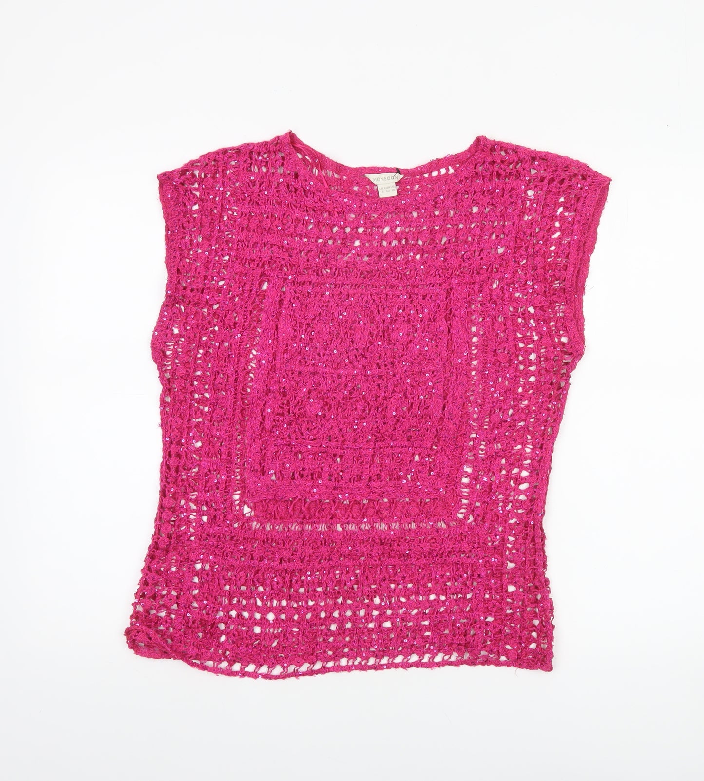 Monsoon Women’s Pink Crochet Sequin Sleeveless Blouse Size 14