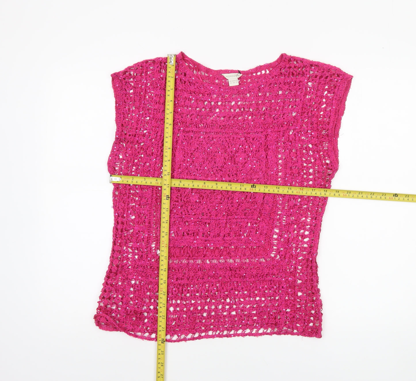 Monsoon Women’s Pink Crochet Sequin Sleeveless Blouse Size 14